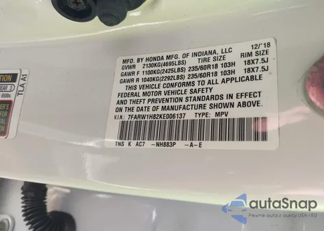 2019 Honda Cr-V Ex-L from USA, damaged, VIN 7FARW1H82KE006137